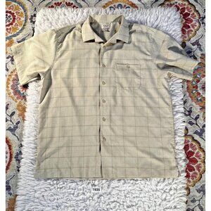 Hudson River Shirt Mens XL Beige Check Pocket Collared Short Sleeve Button-Up